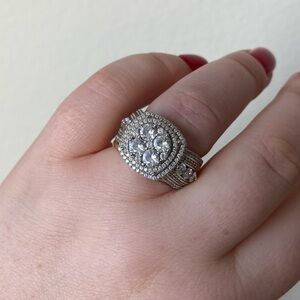 JCL Sterling silver rhodium plated CZ thick ring, size 9